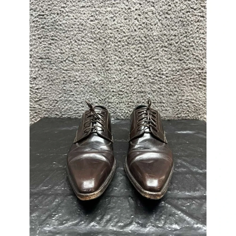 Dolce & Gabbana Leather Pointed Toe Lace-Up Derby Shoes Dark Brown Men Size 6 UK